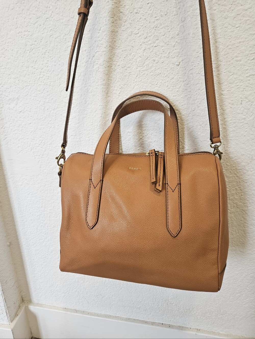 Fossil Sydney Satchel Leather Crossbody Bag – Camel/Brown